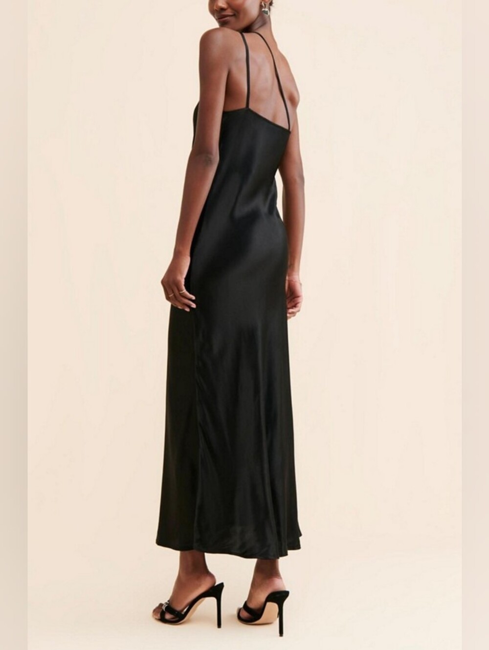 NWT Anthropologie Bl-nk Egyness Black One Shoulder Slip Dress Midi Size 12 90s - Picture 2 of 13